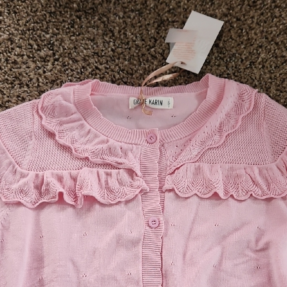 Grace Karin Light Pink Ruffled Cardigan - Picture 6 of 7